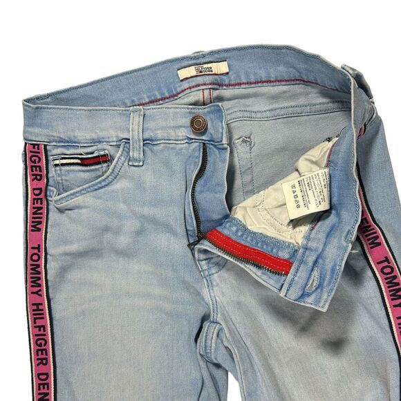Tommy Hilfiger Womens Sz 0 Pockets Pink Striped Skinny Legging Denim Blue Jeans - Picture 3 of 10